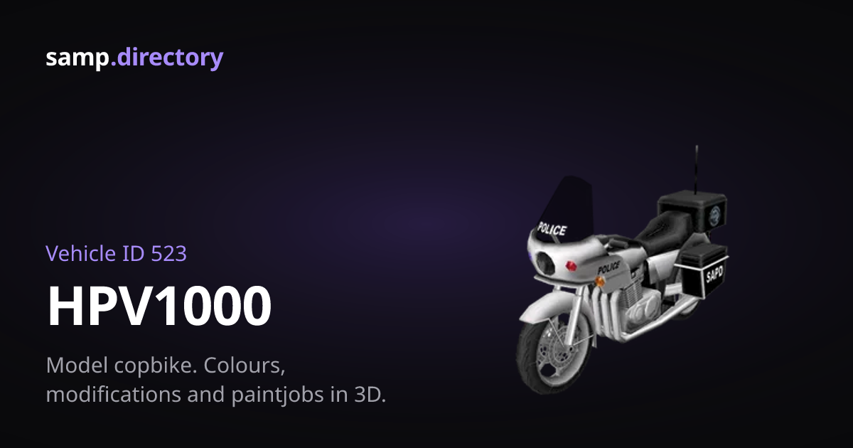 HPV1000: vehículo ID 523 de SA-MP, modelo 3D y colores | samp.directory